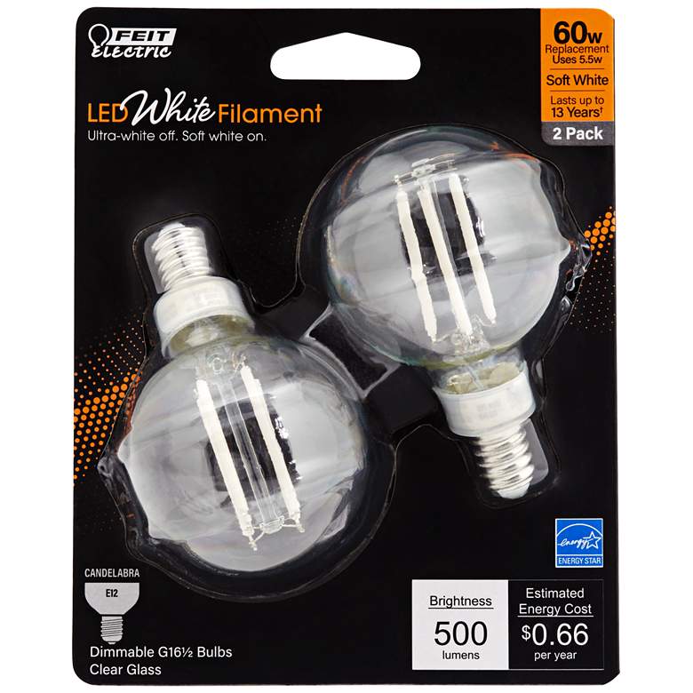 Image 2 40W Equivalent Clear 5.5W LED Dimmable Filament G16.5 2-Pack more views