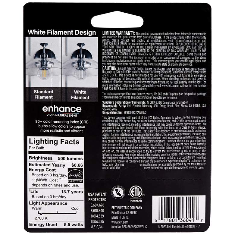 Image 3 40W Equivalent Clear 5.5W LED Dimmable Filament G16.5 2-Pack more views