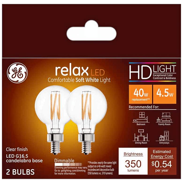 Image 1 40W Equivalent GE Clear 4.5W LED Dimmable Candelabra 2-Pack