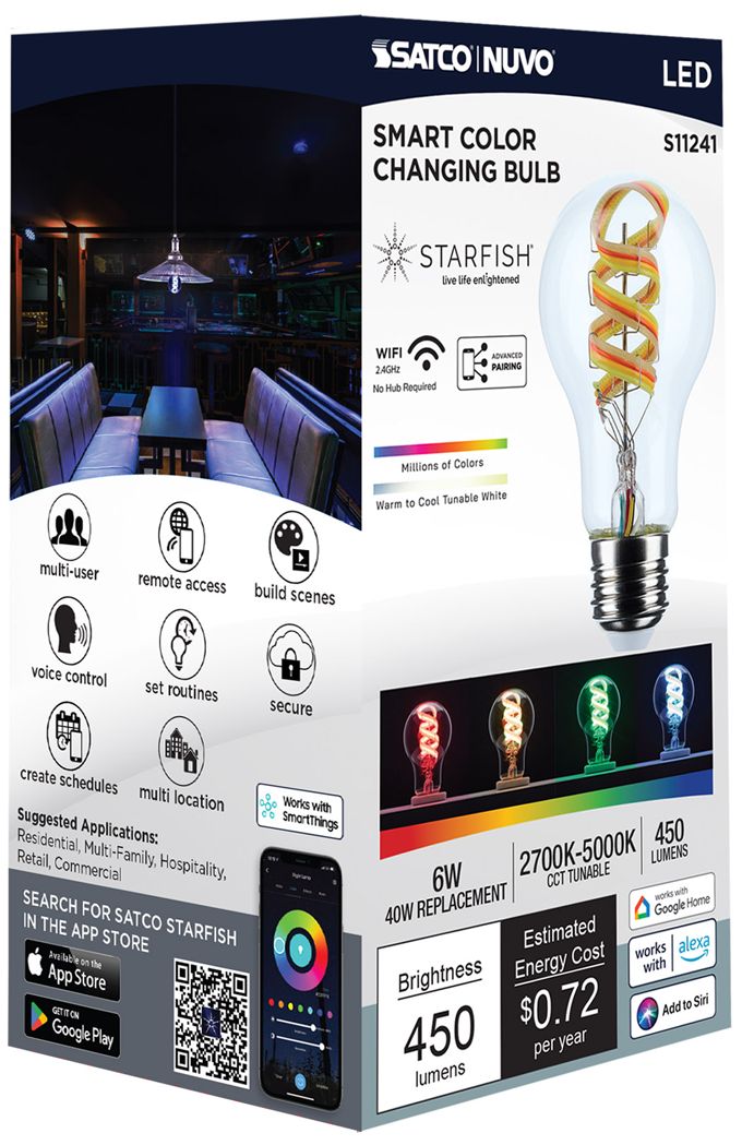 40W Equivalent Satco 6W Clear Glass LED Dimmable Standard A19 6-Pack in scene