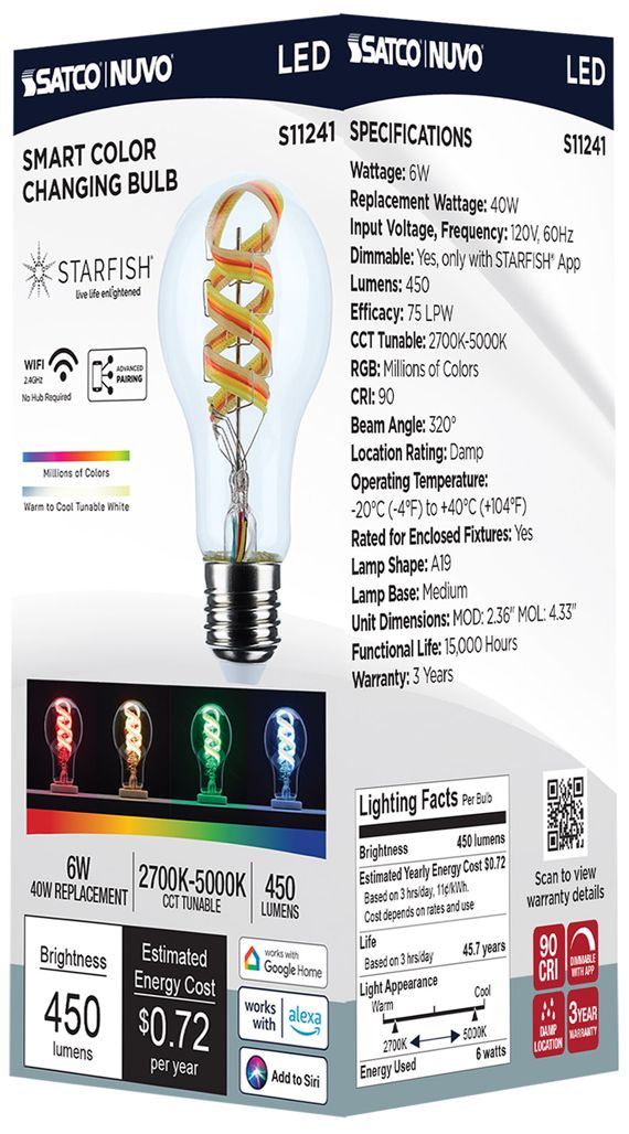 40W Equivalent Satco 6W Clear Glass LED Dimmable Standard A19 6-Pack in scene