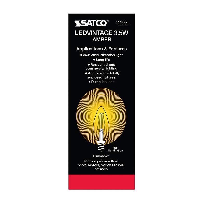 Image 4 40W Equivalent Satco Amber 3.5W LED Dimmable Candelabra C11 more views