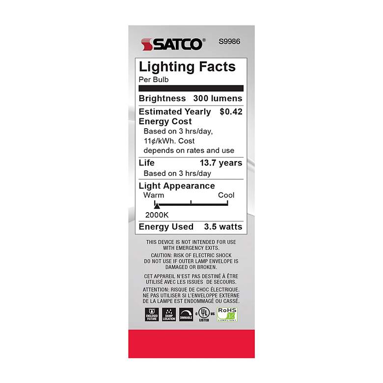 Image 5 40W Equivalent Satco Amber 3.5W LED Dimmable Candelabra C11 more views
