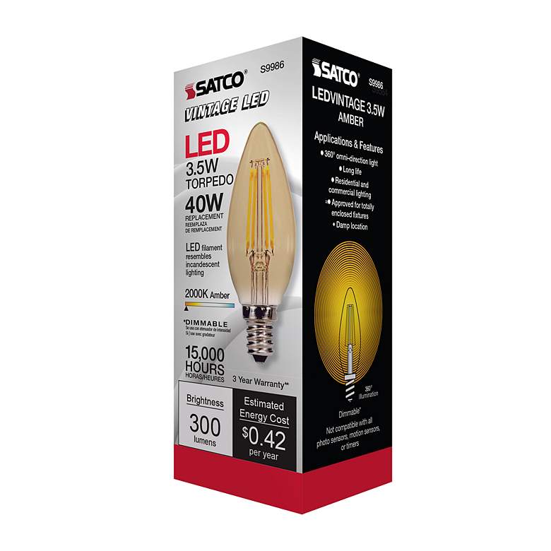 Image 6 40W Equivalent Satco Amber 3.5W LED Dimmable Candelabra C11 more views