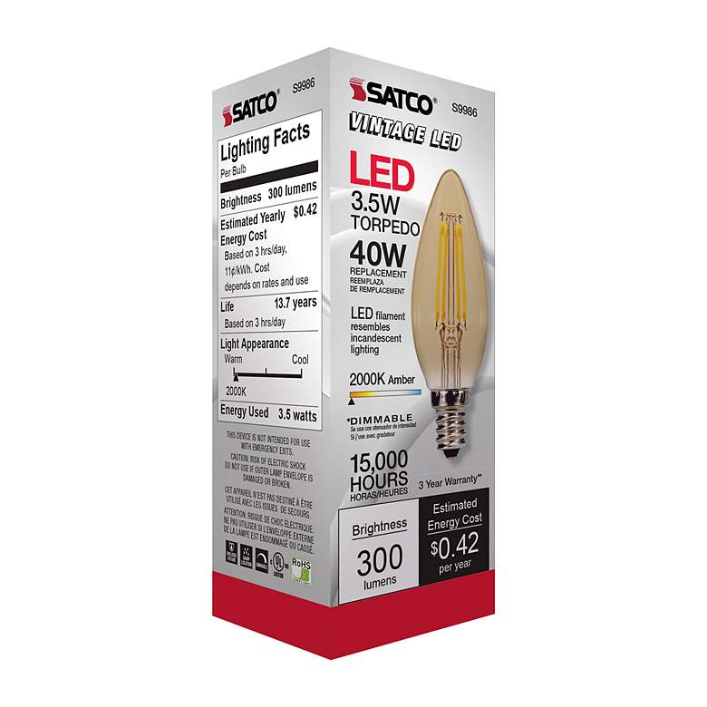 Image 7 40W Equivalent Satco Amber 3.5W LED Dimmable Candelabra C11 more views