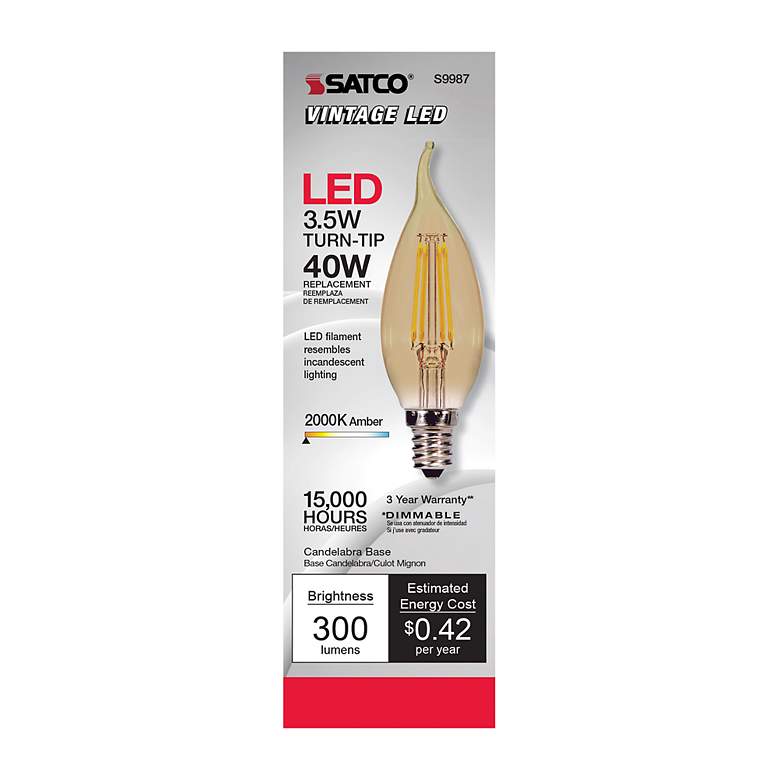 Image 2 40W Equivalent Satco Amber 3.5W LED Dimmable Candelabra CA11 more views