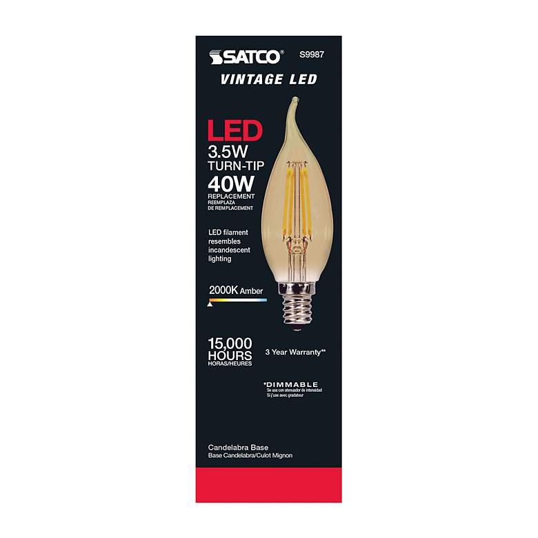 Image 3 40W Equivalent Satco Amber 3.5W LED Dimmable Candelabra CA11 more views