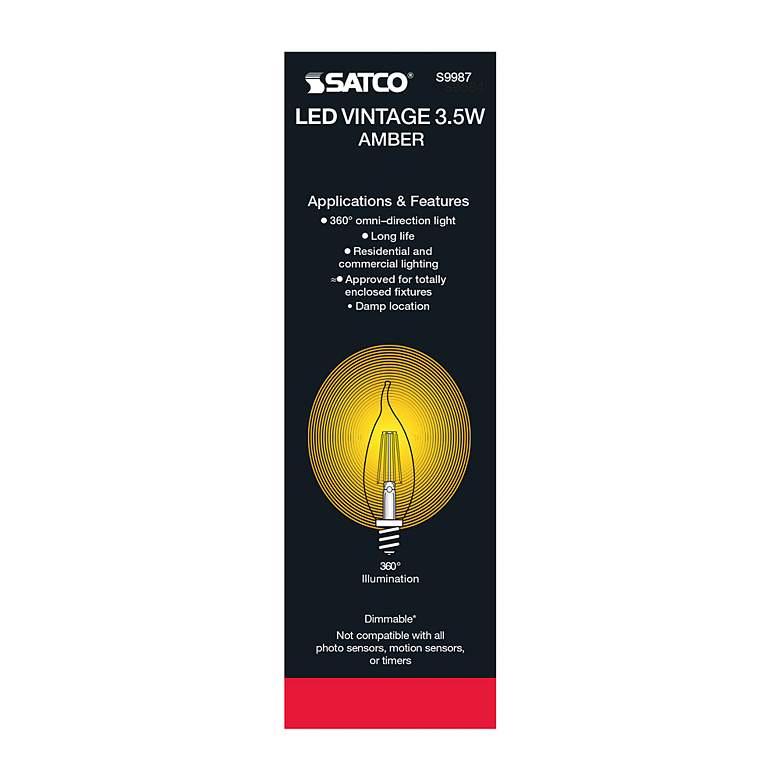 Image 4 40W Equivalent Satco Amber 3.5W LED Dimmable Candelabra CA11 more views