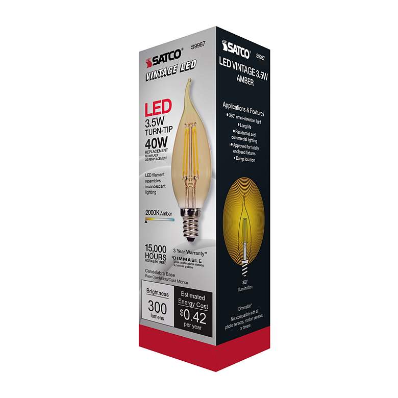 Image 6 40W Equivalent Satco Amber 3.5W LED Dimmable Candelabra CA11 more views