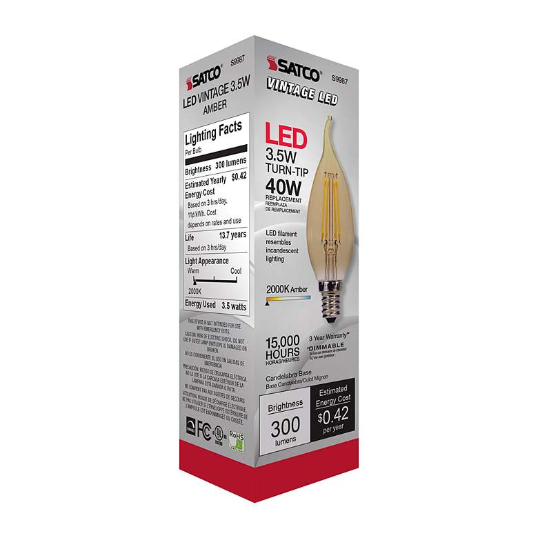 Image 7 40W Equivalent Satco Amber 3.5W LED Dimmable Candelabra CA11 more views
