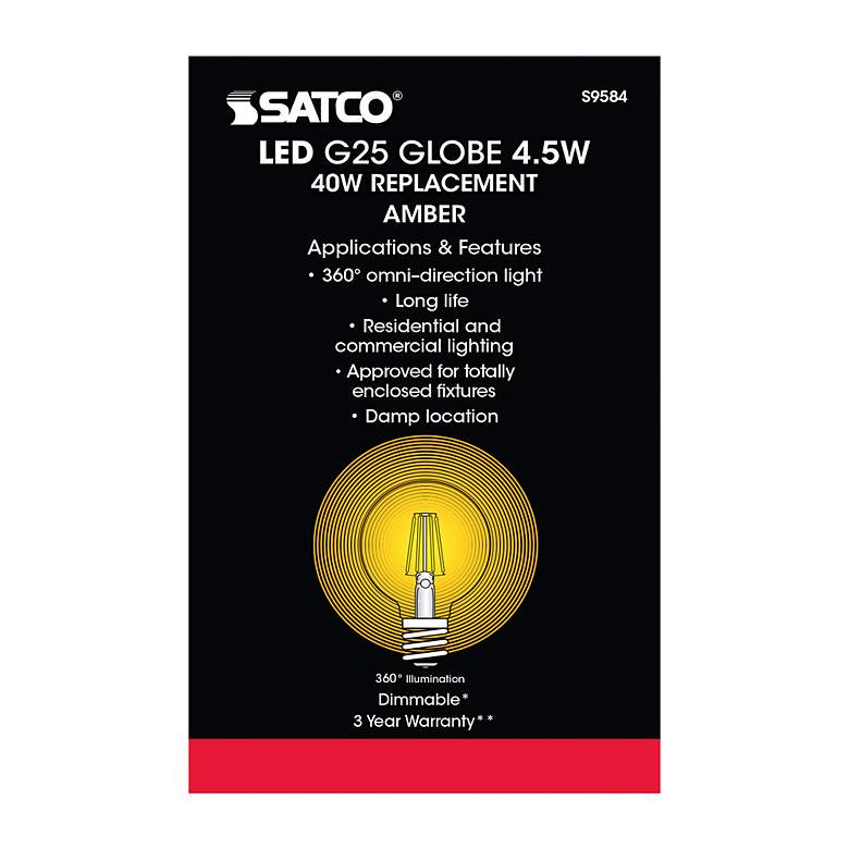 Image 4 40W Equivalent Satco Amber 4.5W LED Dimmable Standard Bulb more views