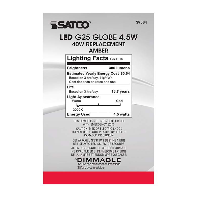 Image 5 40W Equivalent Satco Amber 4.5W LED Dimmable Standard Bulb more views
