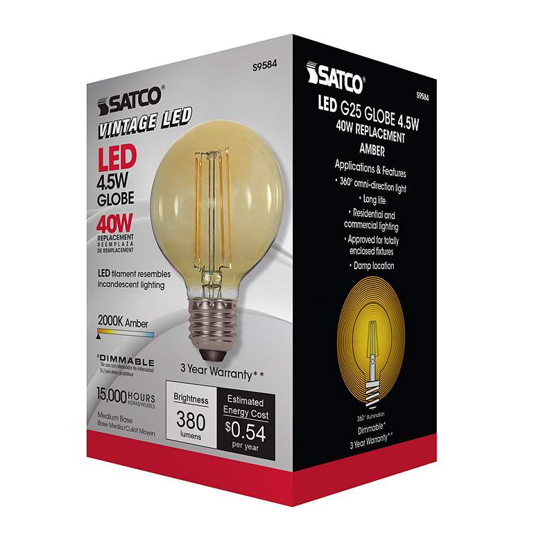 Image 6 40W Equivalent Satco Amber 4.5W LED Dimmable Standard Bulb more views