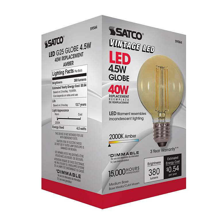 Image 7 40W Equivalent Satco Amber 4.5W LED Dimmable Standard Bulb more views