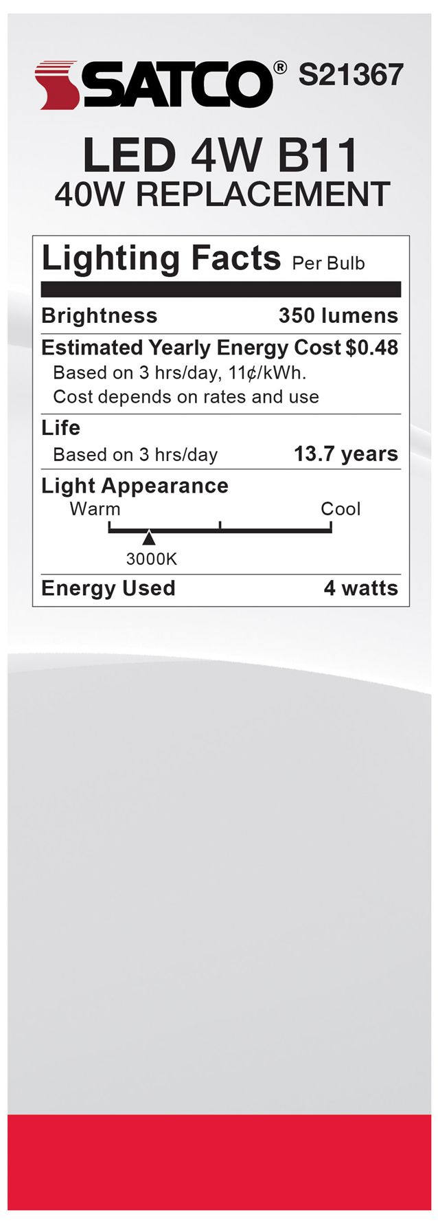 Image 7 40W Equivalent Satco Clear 4W LED Dimmable Candelabra B11 6-Pack more views