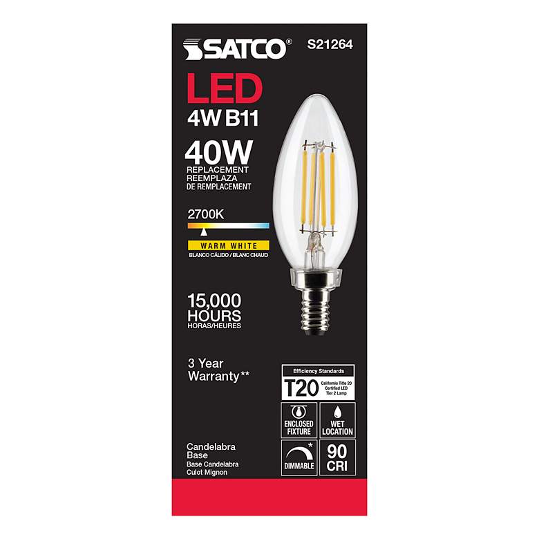 Image 6 40W Equivalent Satco Clear 4W LED Dimmable Candelabra B11 more views