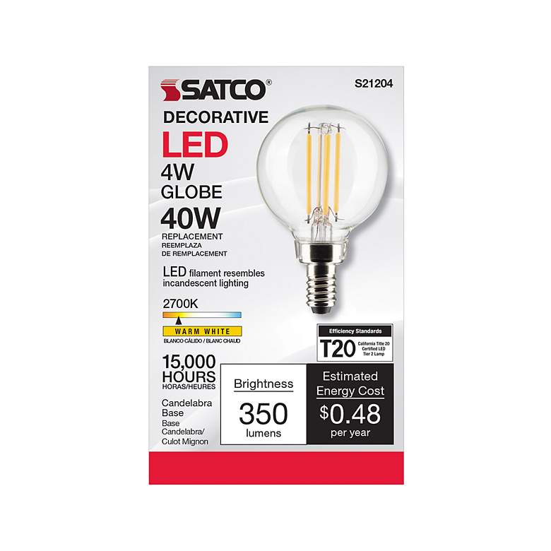 Image 4 40W Equivalent Satco Clear 4W LED Dimmable Candelabra G16.5 more views