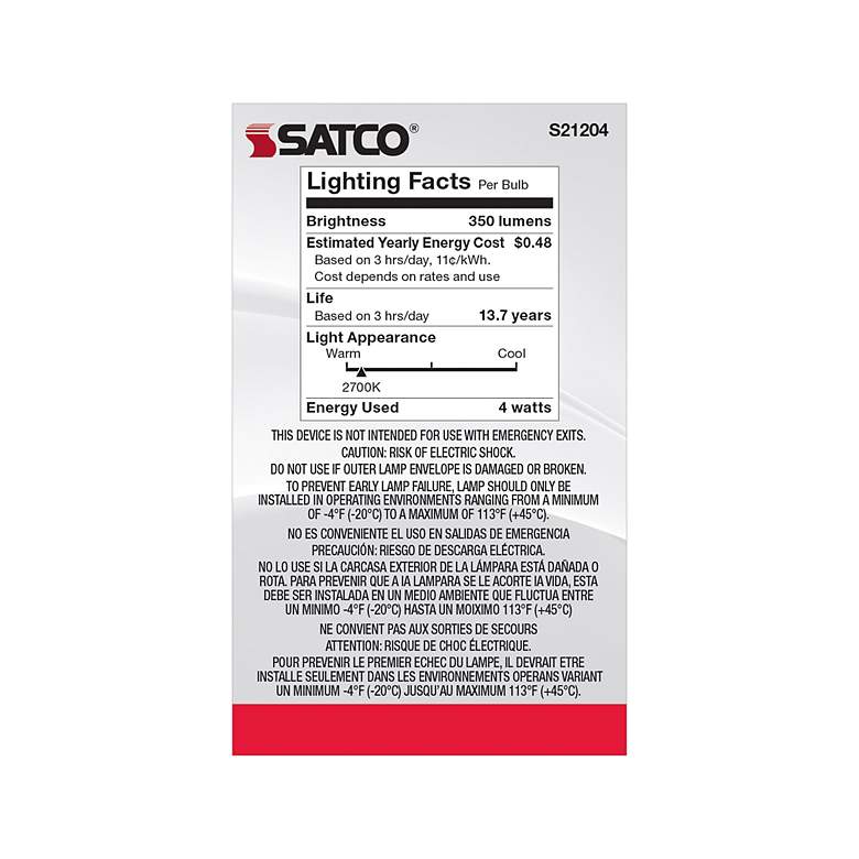 Image 6 40W Equivalent Satco Clear 4W LED Dimmable Candelabra G16.5 more views