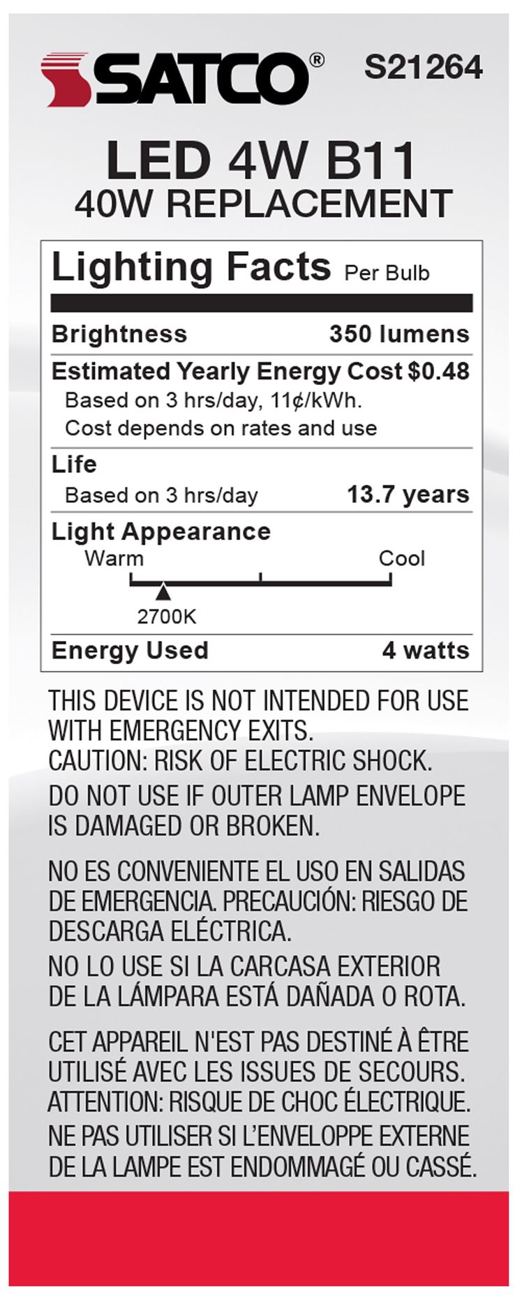 Image 7 40W Equivalent Satco Clear 4W LED Dimmable E12 B11 6-Pack more views