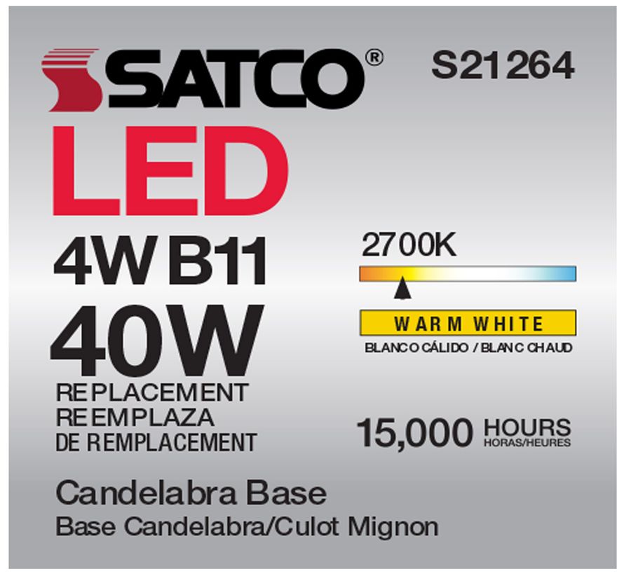 40W Equivalent Satco Clear 4W LED Dimmable E12 B11 6-Pack