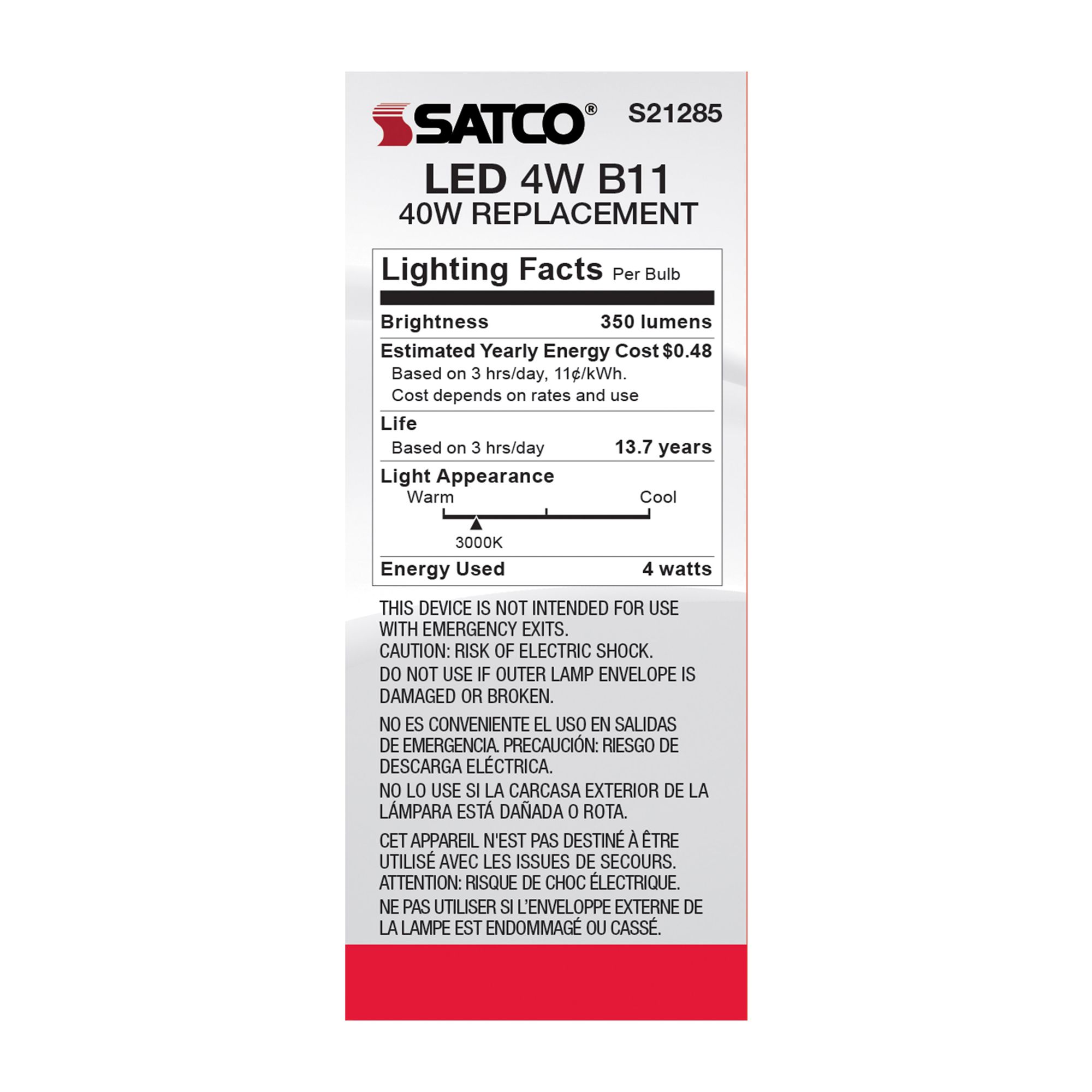 Image 7 40W Equivalent Satco Clear 4W LED Dimmable Standard B11 Bulb more views