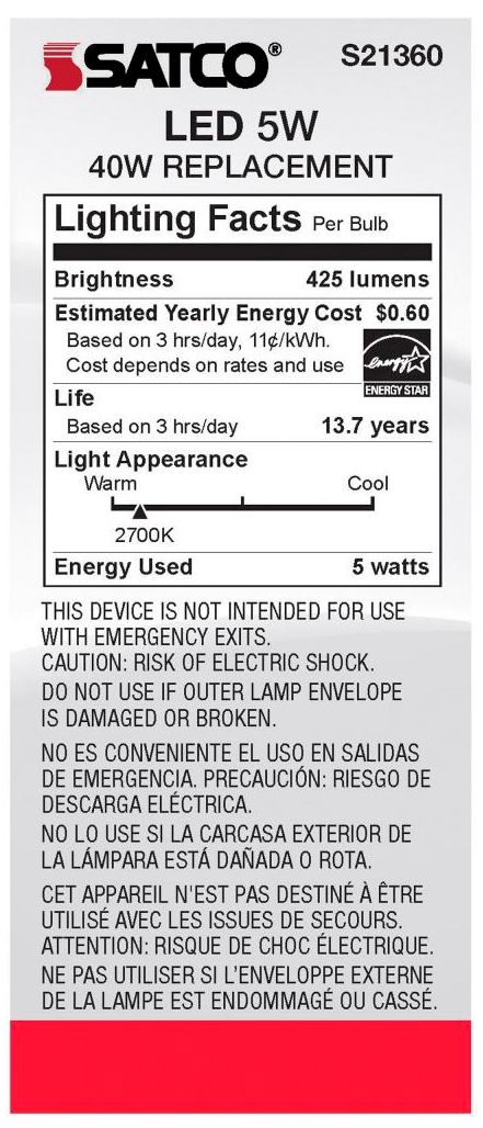 Image 6 40W Equivalent Satco Clear 5W LED Dimmable Standard ST19 6-Pack more views