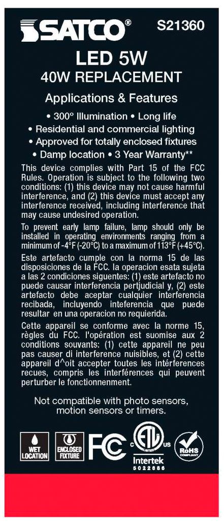 Image 7 40W Equivalent Satco Clear 5W LED Dimmable Standard ST19 6-Pack more views