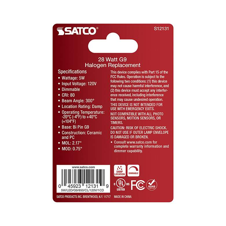Image 3 40W Equivalent Satco Clear 5W Mini LED Dimmable Bi-Pin Bulb more views
