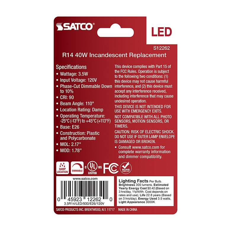 Image 4 40W Equivalent Satco Frost 3.5W LED Dimmable Standard Bulb more views