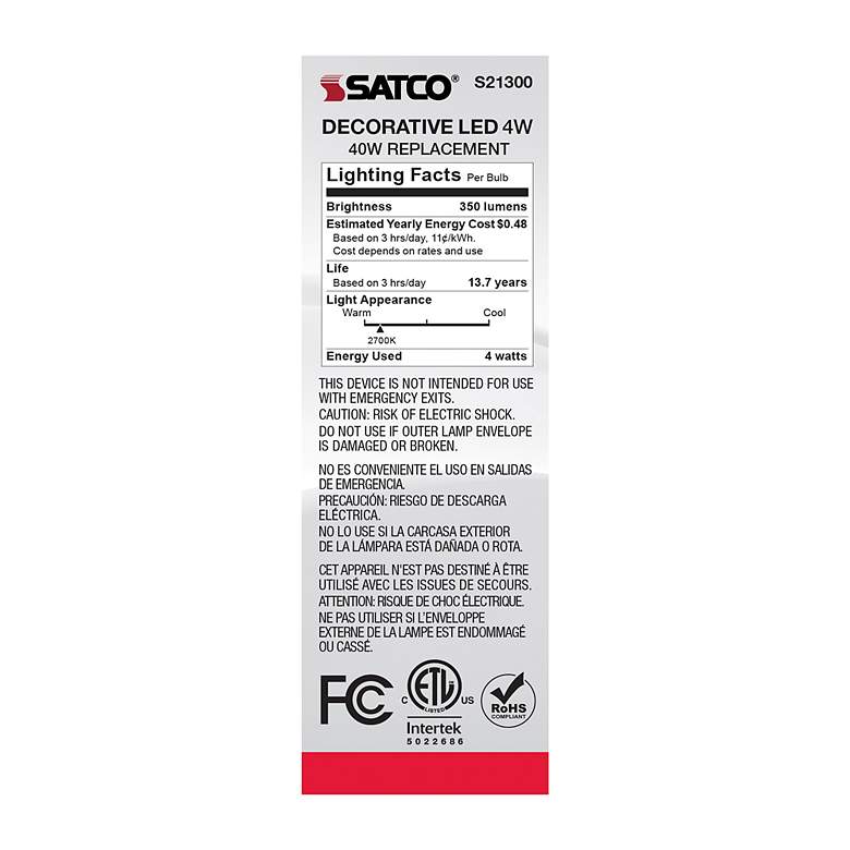 Image 6 40W Equivalent Satco Frost 4W LED Dimmable Candelabra Bulb more views