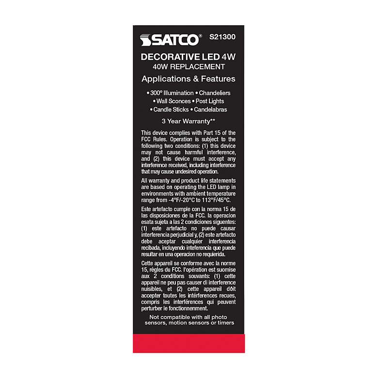 Image 7 40W Equivalent Satco Frost 4W LED Dimmable Candelabra Bulb more views