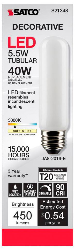 Image 4 40W Equivalent Satco Frost 5.5W LED Dimmable Standard T10 6-Pack more views