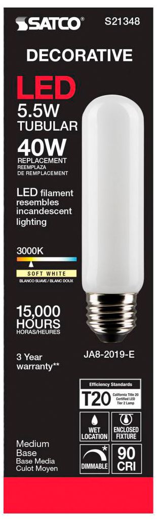 Image 5 40W Equivalent Satco Frost 5.5W LED Dimmable Standard T10 6-Pack more views