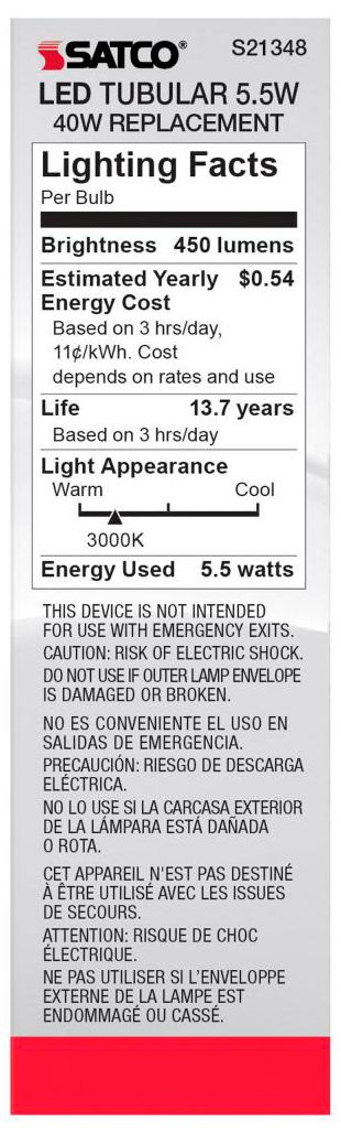 Image 6 40W Equivalent Satco Frost 5.5W LED Dimmable Standard T10 6-Pack more views