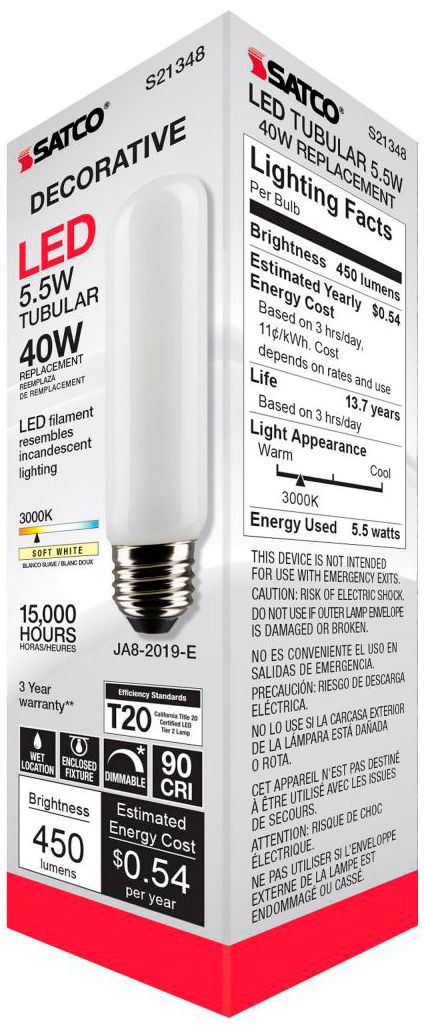 40W Equivalent Satco Frost 5.5W LED Dimmable Standard T10 6-Pack