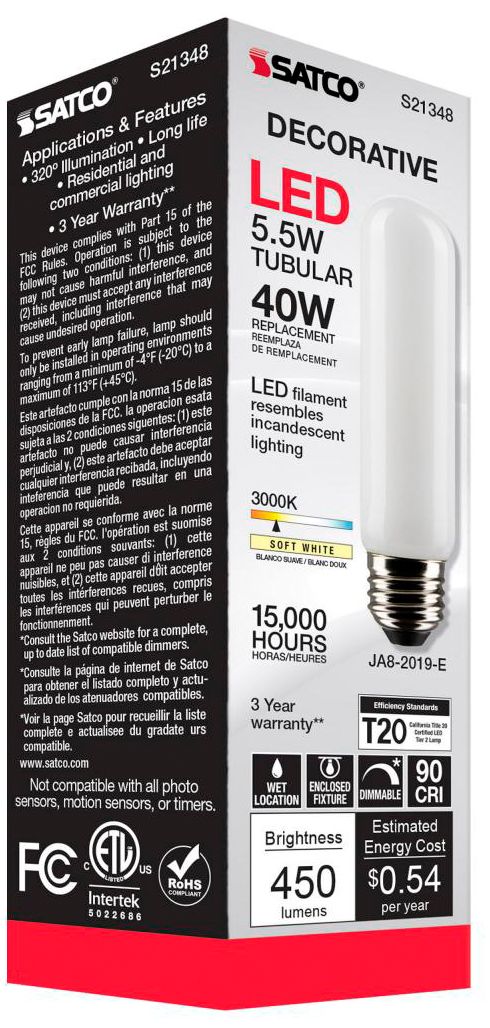 40W Equivalent Satco Frost 5.5W LED Dimmable Standard T10 6-Pack