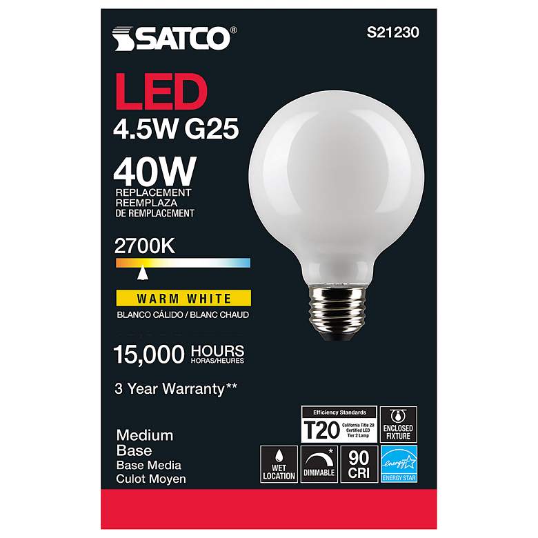 Image 6 40W Equivalent Satco White 4.5W 2700K LED Dimmable Standard more views