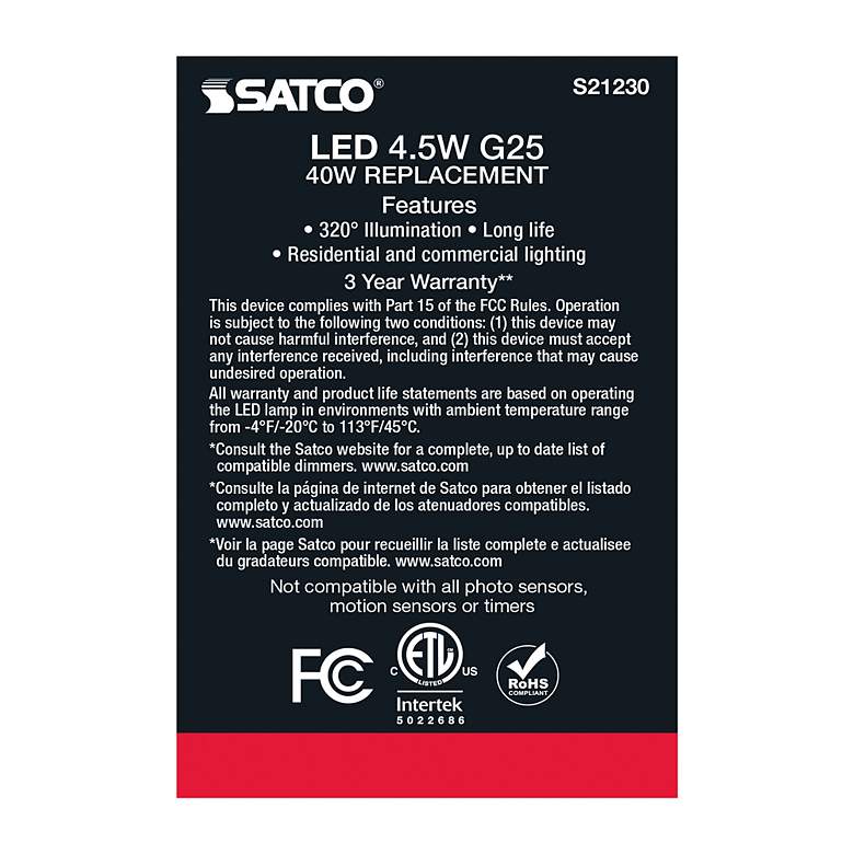Image 7 40W Equivalent Satco White 4.5W 2700K LED Dimmable Standard more views