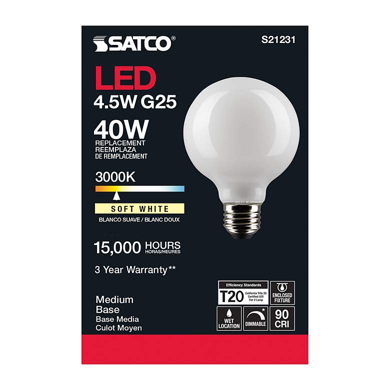 Image 5 40W Equivalent Satco White 4.5W 3000K LED Dimmable Standard more views