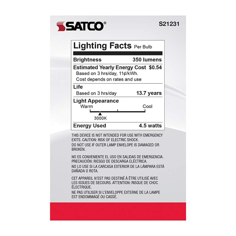 Image 6 40W Equivalent Satco White 4.5W 3000K LED Dimmable Standard more views