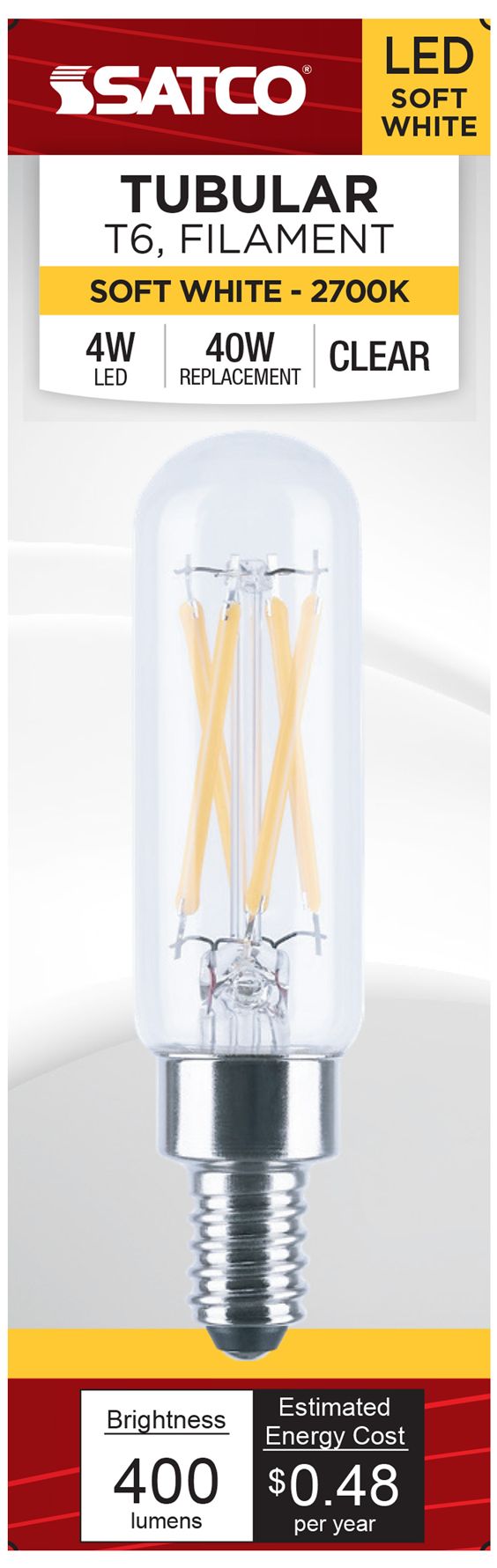 Thumbnail4 of 40W Equivalent T6 4W 3000K LED Dimmable Candelabra Bulb by Satco more views