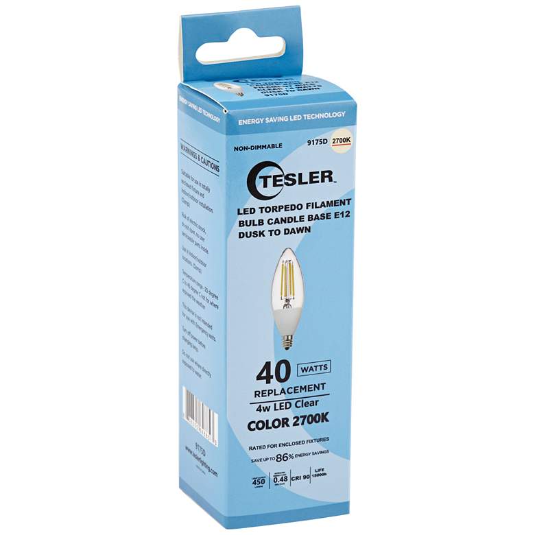 Image 2 40W Equivalent Tesler 4W LED Filament Dusk to Dawn E12 Bulb more views
