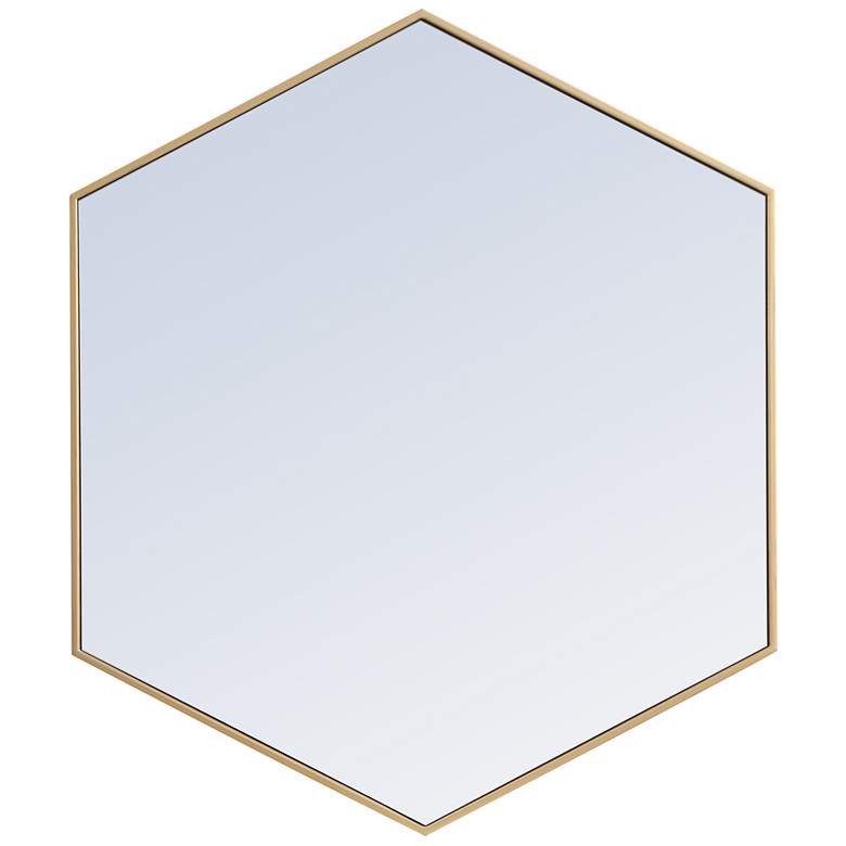 Image 1 41-in W x 35-in H Metal Frame Hexagon Wall Mirror in Brass