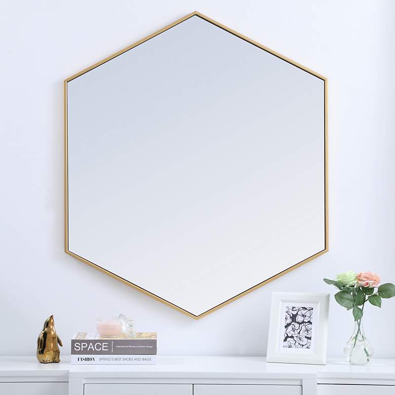 Image 1 41-in W x 35-in H Metal Frame Hexagon Wall Mirror in Brass