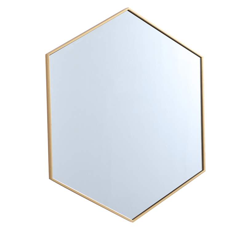 Image 3 41-in W x 35-in H Metal Frame Hexagon Wall Mirror in Brass more views