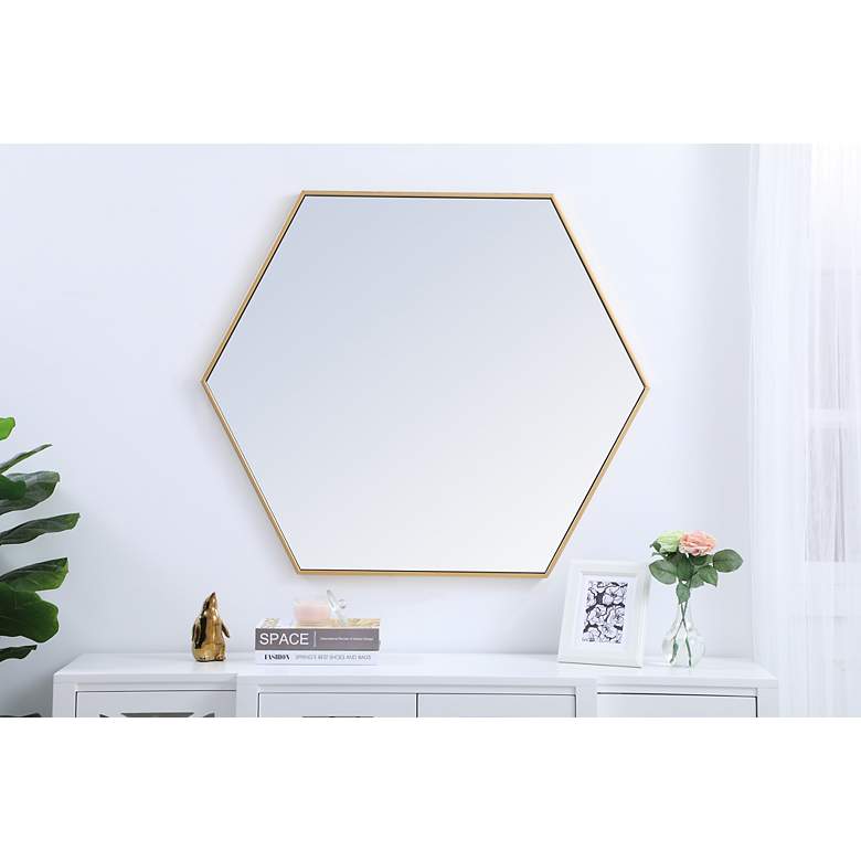 Image 5 41-in W x 35-in H Metal Frame Hexagon Wall Mirror in Brass more views