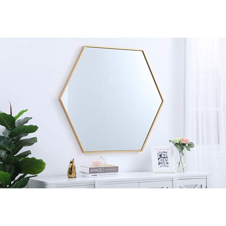 Image 6 41-in W x 35-in H Metal Frame Hexagon Wall Mirror in Brass more views