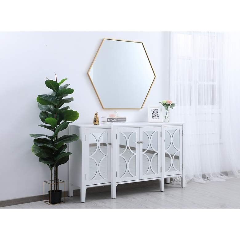 Image 7 41-in W x 35-in H Metal Frame Hexagon Wall Mirror in Brass more views