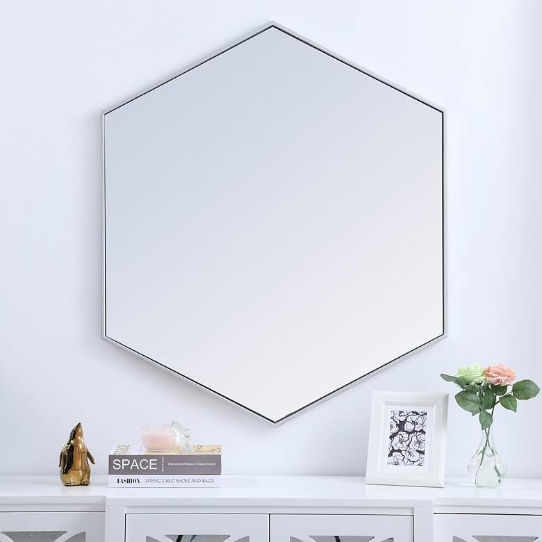 Image 1 41-in W x 35-in H Metal Frame Hexagon Wall Mirror in Silver