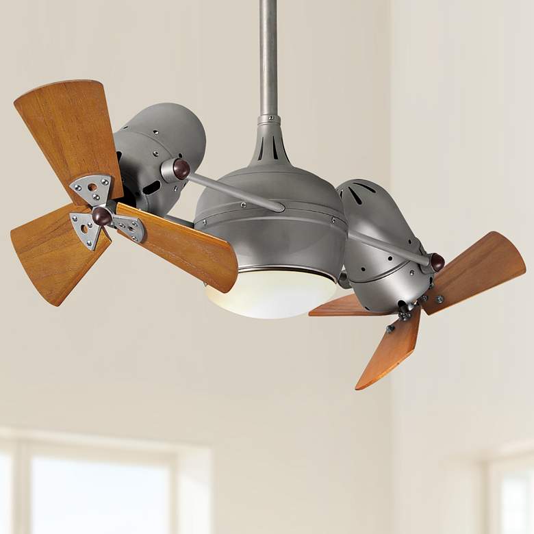 Image 1 41 inch Dagny Nickel and Mahogany Lighted Dual Ceiling Fan with Remote